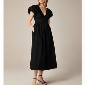 J.Crew Women's Sz 12 Collection Cecily Dress in Cotton Poplin Black A-Line CG087